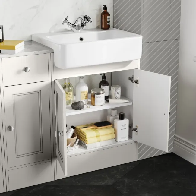 Monaco Cotton White Combination Vanity Basin with Marble Top and Kansas Toilet with Wooden Seat 1500mm
