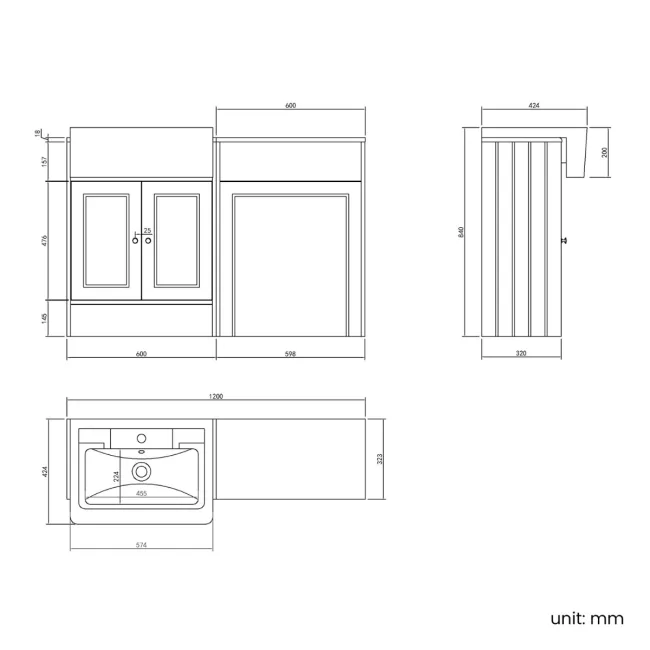Monaco Cotton White Traditional Basin Vanity and Back To Wall Unit 1200mm (Excludes Pan & Cistern)