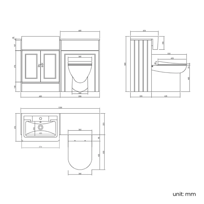 Monaco Cotton White Combination Vanity Traditional Basin and Aruba Toilet 1200mm