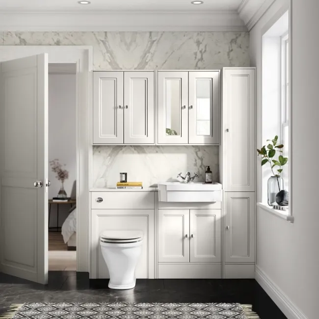 Monaco Cotton White Combination Vanity Traditional Basin and Kansas Toilet with Wooden Seat 1200mm