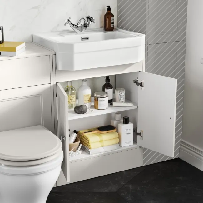 Monaco Cotton White Combination Vanity Traditional Basin and Kansas Toilet with Wooden Seat 1200mm