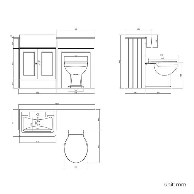 Monaco Cotton White Combination Vanity Traditional Basin and Hudson Toilet with Wooden Seat 1200mm