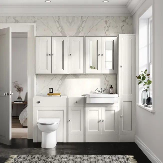 Monaco Cotton White Combination Vanity Traditional Basin and Aruba Toilet 1500mm