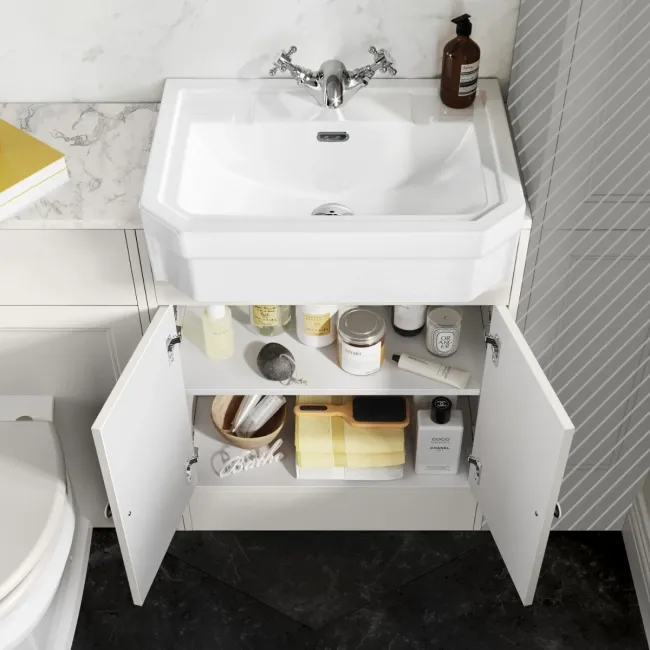 Monaco Cotton White Combination Vanity Traditional Basin with Marble Top 1200mm (Excludes Pan & Cistern)