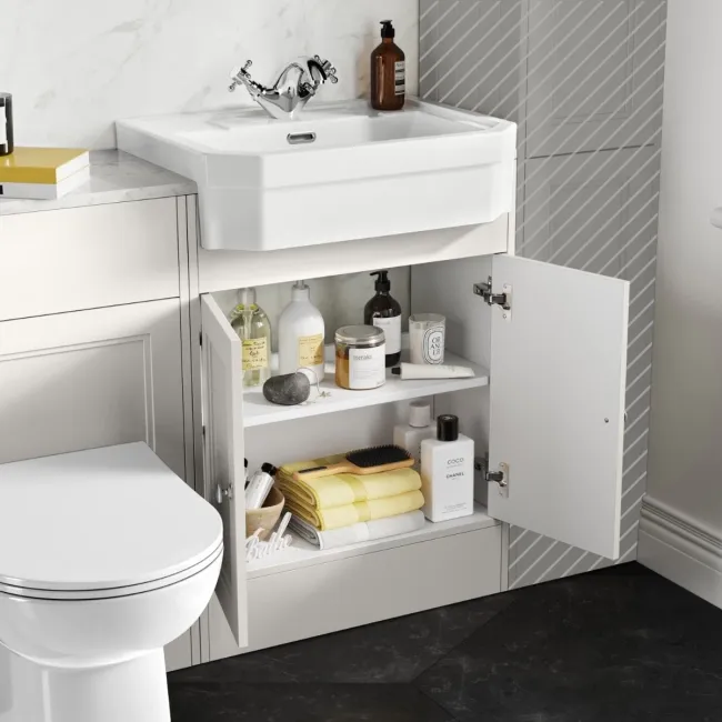 Monaco Cotton White Combination Vanity Traditional Basin with Marble Top & Aruba Toilet 1200mm