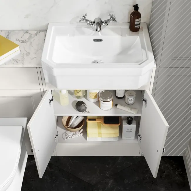 Monaco Cotton White Combination Vanity Traditional Basin with Marble Top & Aruba Toilet 1200mm