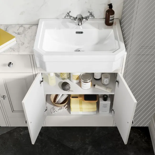 Monaco Cotton White Combination Vanity Traditional Basin with Marble Top 1500mm (Excludes Pan & Cistern)