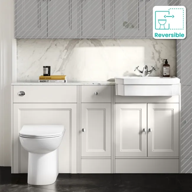 Monaco Cotton White Combination Vanity Traditional Basin with Marble Top and Aruba Toilet 1500mm