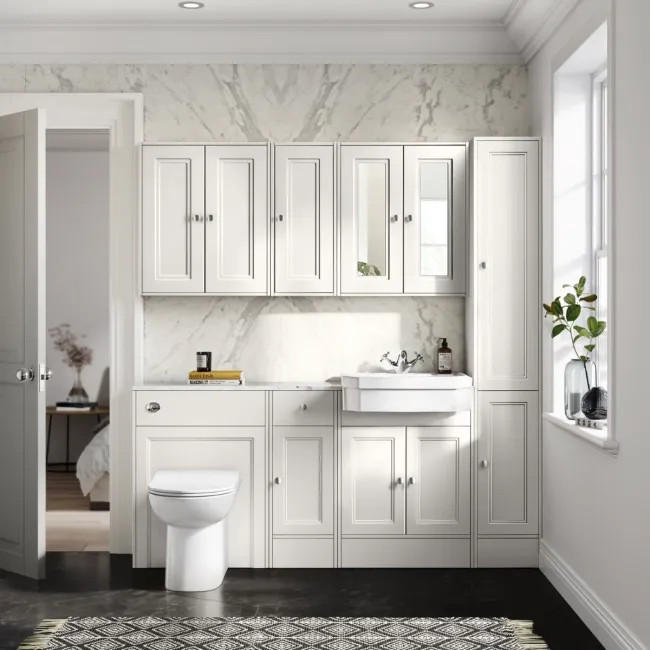 Monaco Cotton White Combination Vanity Traditional Basin with Marble Top and Aruba Toilet 1500mm