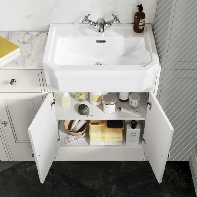 Monaco Cotton White Combination Vanity Traditional Basin with Marble Top and Aruba Toilet 1500mm