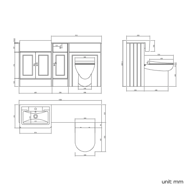 Monaco Cotton White Combination Vanity Traditional Basin with Marble Top and Aruba Toilet 1500mm