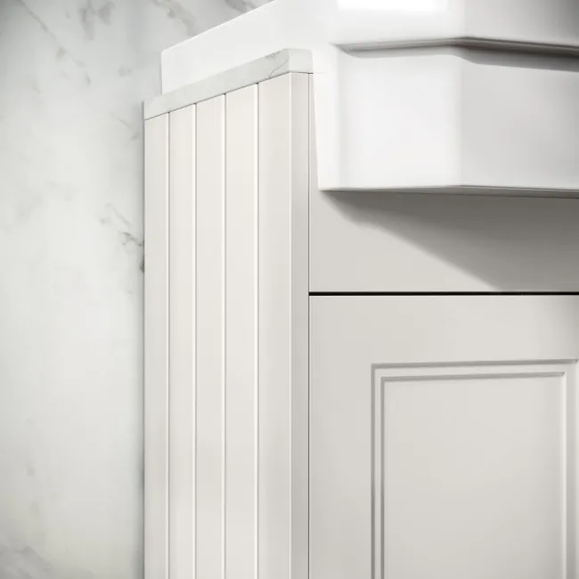 Monaco Cotton White Combination Vanity Traditional Basin with Marble Top & Hudson Toilet with Wooden Seat 1500mm