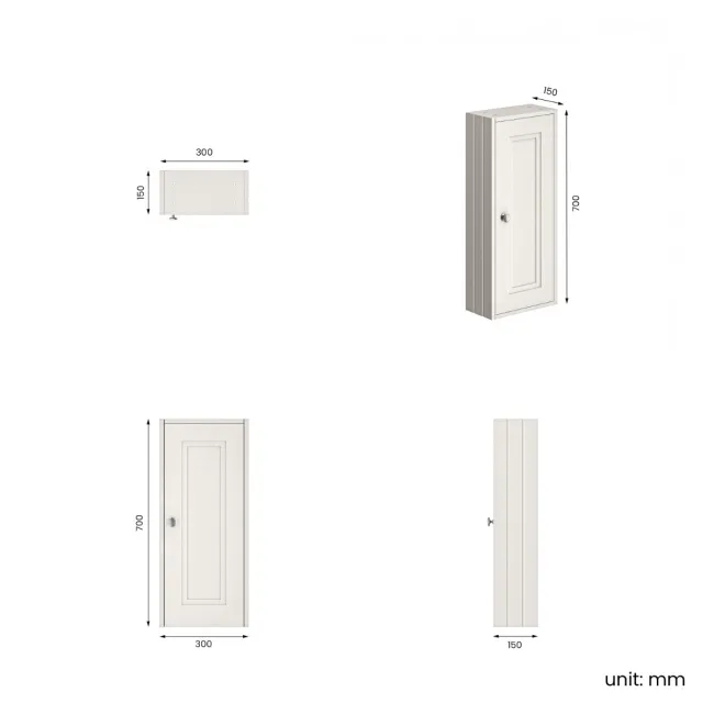 Cotton White Wall Hung Cabinet 700x300mm