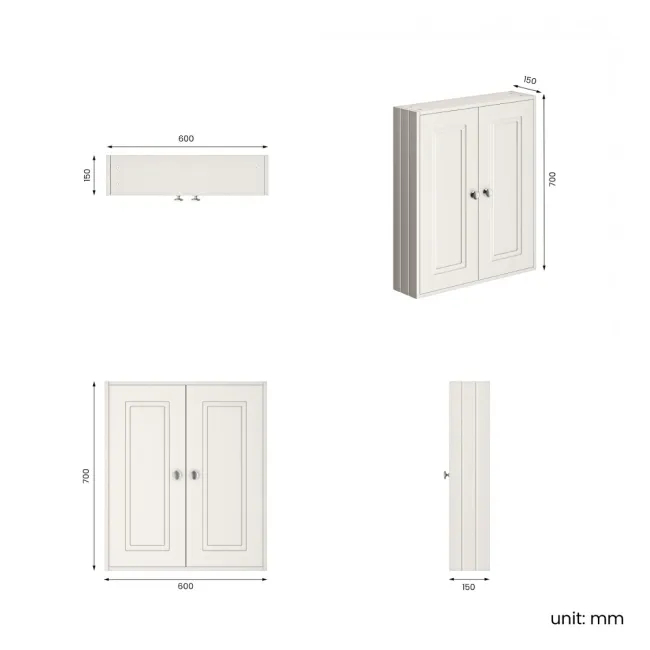 Cotton White Wall Hung Cabinet 700x600mm