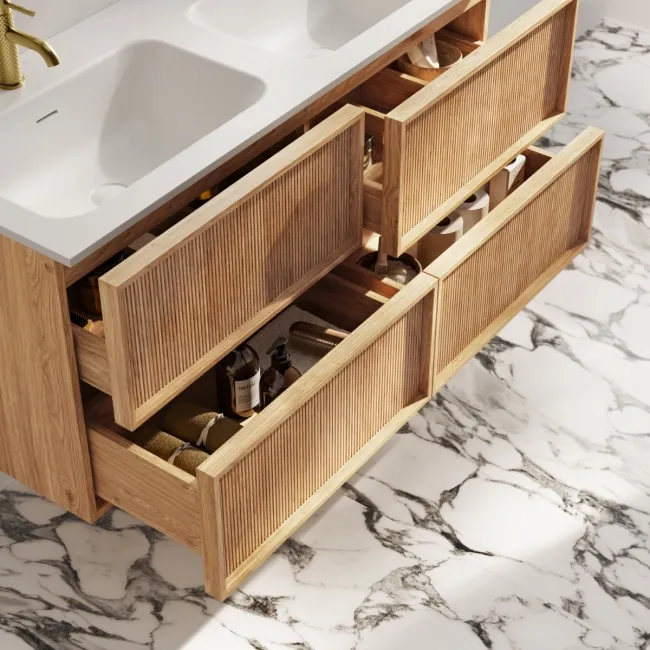 Bora Natural Oak Wall Hung Basin Drawer Vanity 1200mm