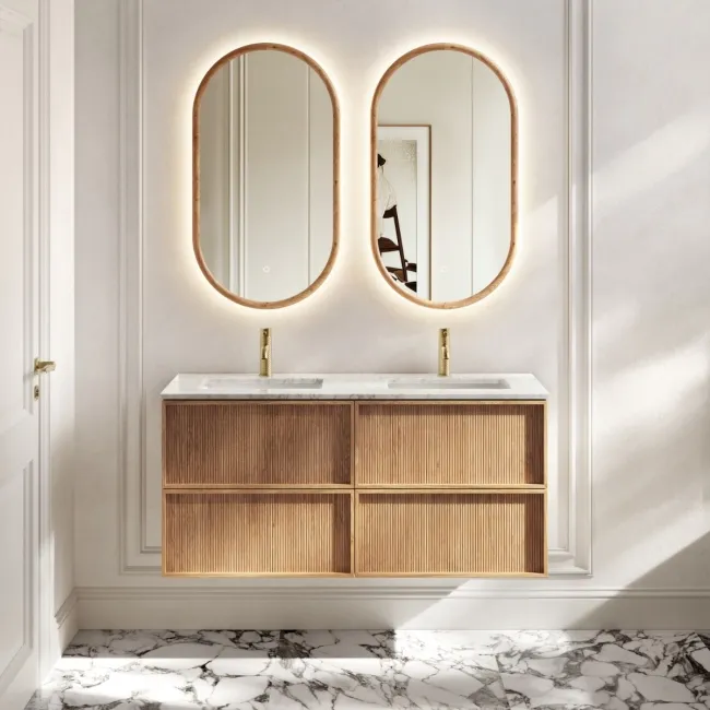 Bora Natural Oak Carrara Marble Wall Hung Vanity Drawer & Undermount Basin 1200mm