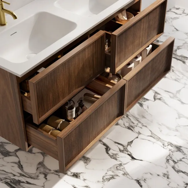 Bora Natural Walnut Wall Hung Basin Drawer Vanity 1200mm