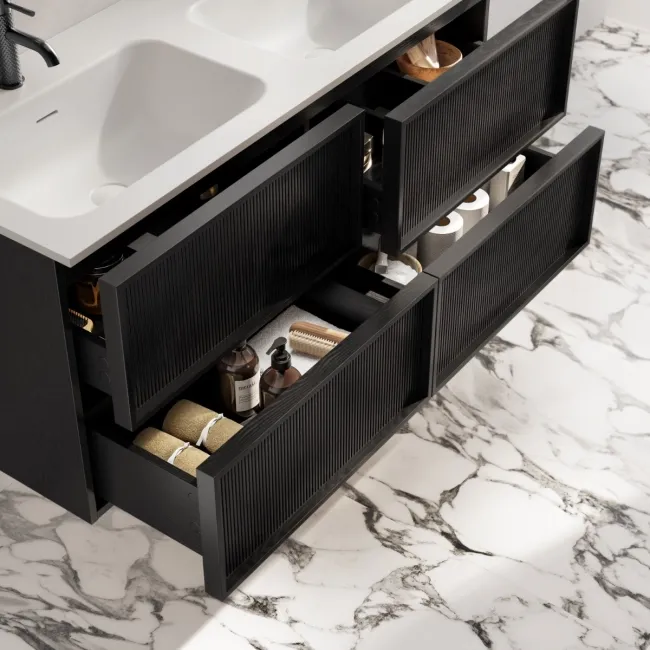 Bora Black Oak Wall Hung Basin Drawer Vanity 1200mm