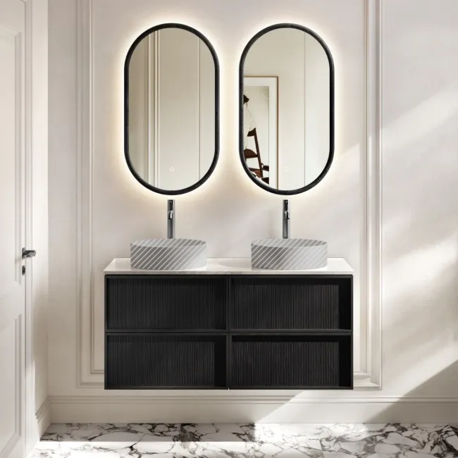 Bora Black Oak Wall Hung Vanity Drawer with Carrara Marble Top 1200mm - Basin Not Included
