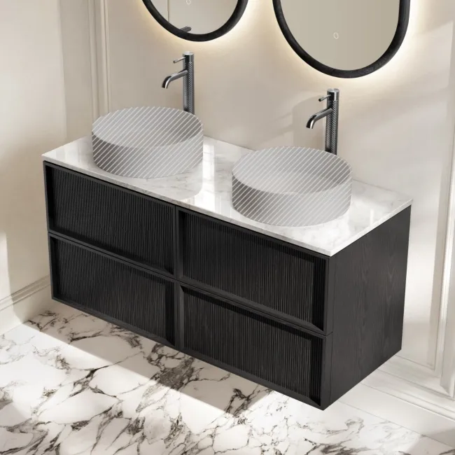 Bora Black Oak Wall Hung Vanity Drawer with Carrara Marble Top 1200mm - Basin Not Included