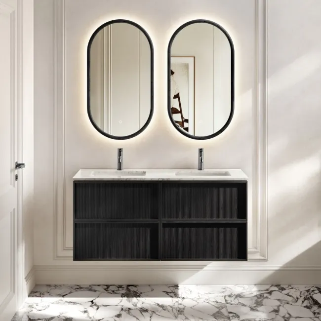 Bora Black Oak Carrara Marble Wall Hung Vanity Drawer & Undermount Basin 1200mm