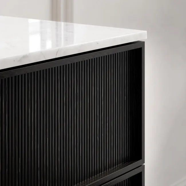 Bora Black Oak Carrara Marble Wall Hung Vanity Drawer & Undermount Basin 1200mm