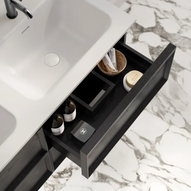 Kos Black Oak Wall Hung Basin Drawer Vanity 1200mm