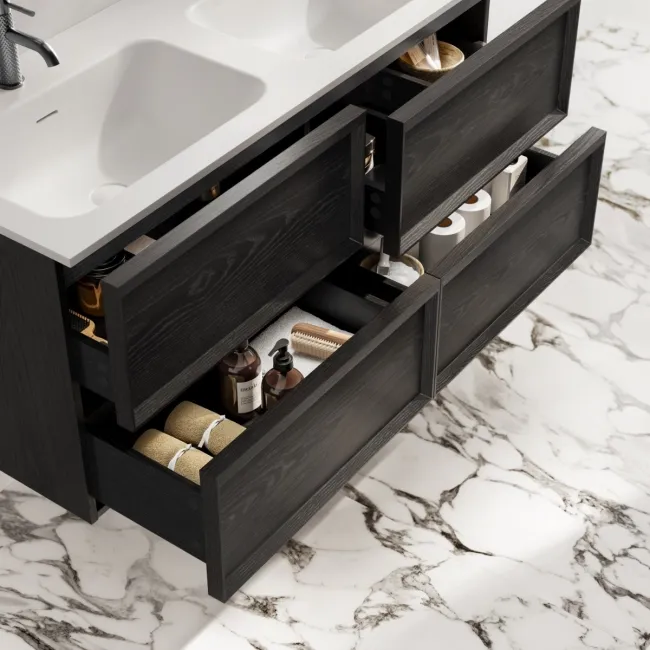 Kos Black Oak Wall Hung Basin Drawer Vanity 1200mm