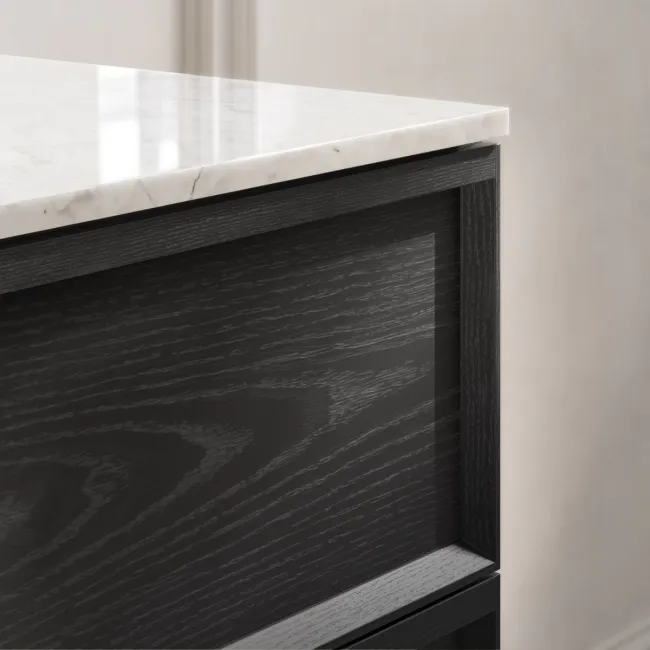 Kos Black Oak Carrara Marble Wall Hung Vanity Drawer & Undermount Basin 1200mm