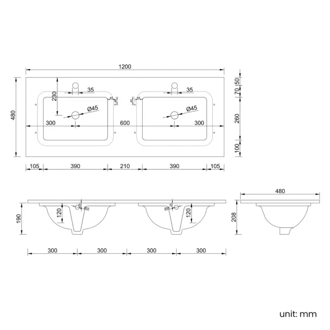 Kos Black Oak Carrara Marble Wall Hung Vanity Drawer & Undermount Basin 1200mm
