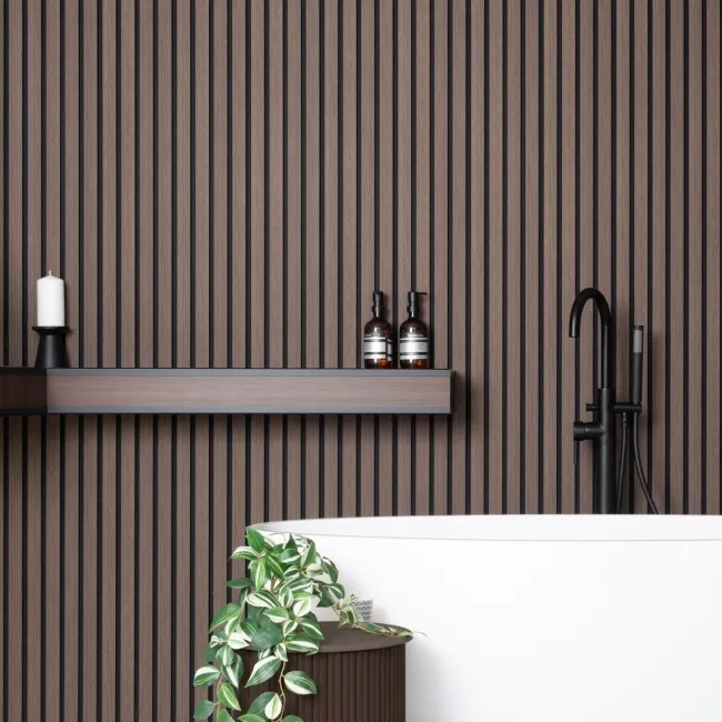 Trepanel Aqua 3D® Waterproof Walnut Brown Wood Effect Slat Panels 3 Pack (Covers 1.39SQM)
