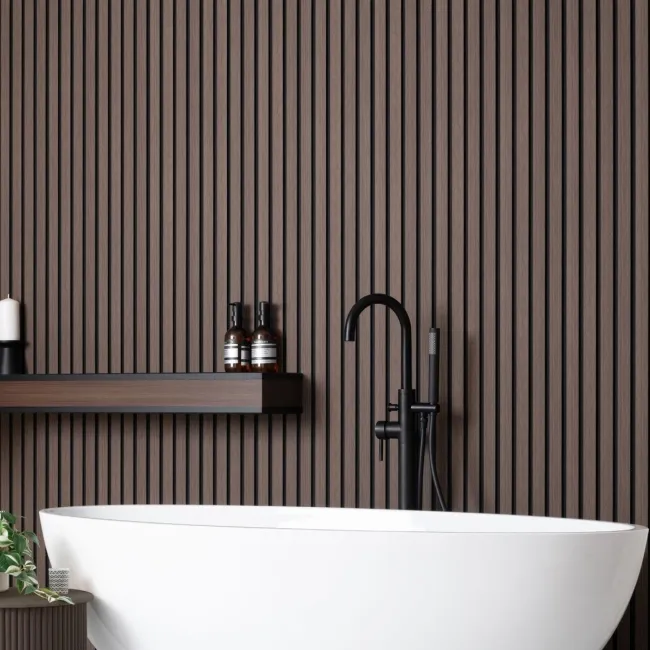 Trepanel Aqua 3D® Waterproof Walnut Brown Wood Effect Slat Panels 3 Pack (Covers 1.39SQM)