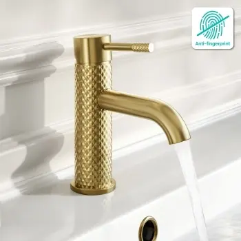 Suir Brushed Brass Basin Mixer Tap with Knurled Detailing