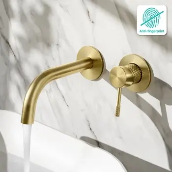 Suir Brushed Brass Wall Mounted Basin Mixer Tap with Knurled Detailing