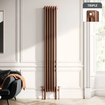 Athens Antique Copper Triple Column Vertical Traditional Radiator 1800x290mm
