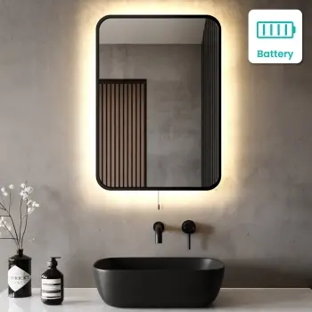 Mila Battery Powered Black Framed Backlit Illuminated LED Mirror 700x500mm