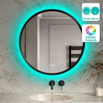 Isabel Matt Black Round RGB LED Mirror with Ghost Technology 800mm