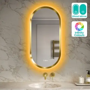 Isabel Brushed Brass Pill RGB LED Mirror with Ghost Technology 1000x500mm
