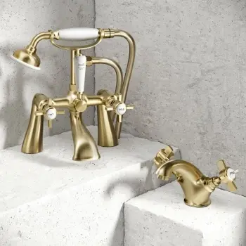 Nene Traditional Brushed Brass Basin & Bath Mixer Tap Set