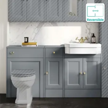 Monaco Dove Grey Combination Vanity Traditional Basin 1500mm (Excludes Pan & Cistern) - Brushed Brass Accents