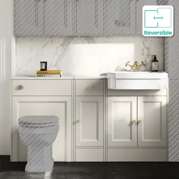 Monaco Chalk White Combination Vanity Traditional Basin 1500mm (Excludes Pan & Cistern) - Brushed Brass Accents