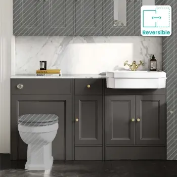 Monaco Graphite Grey Combination Vanity Traditional Basin with Marble Top 1500mm (Excludes Pan & Cistern) - Brushed Brass Accents