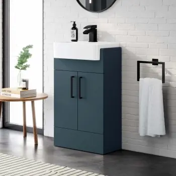 Harper Navy Blue Vanity with Semi Recessed Basin 500mm - Black Accents