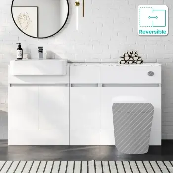 Foster Gloss White Combination Vanity Basin with Marble Top 1500mm - Excludes Toilet