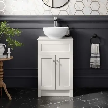 Milos Cotton White Vanity with Mesa Basin 500mm - Brushed Handles