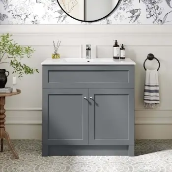 Milos Fog Grey Basin Vanity 800mm - Chrome Handles