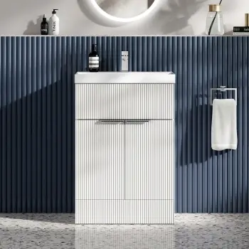 Havana Fluted Coastal White Basin Vanity 600mm - Chrome Handles