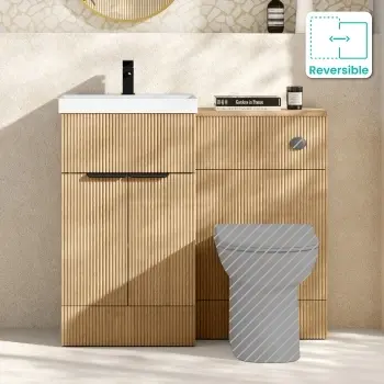 Havana Fluted Country Oak Basin Vanity and Back To Wall Toilet Unit 1000mm (Excludes Toilet) - Black Accents