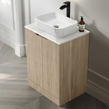 Crete Fluted Apex Oak Vanity with Marble Top & Reno Basin 600mm