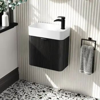 Cayman Black Oak Cloakroom Wall Hung Slimline Basin Vanity 440mm - Black Accents